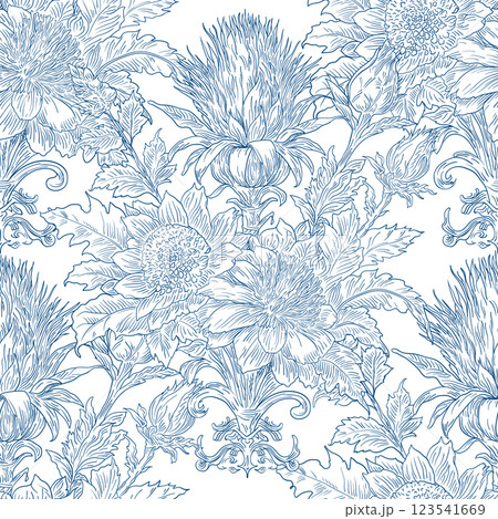Burdock Floral Seamless Pattern: Elegant Vector Illustration for Fabrics, Wallpapers, and Packaging Design 123541669