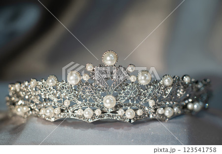 Pearl princess crown, diadem. Luxury lewelery with gems 123541758