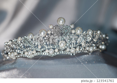 Pearl princess crown, diadem. Luxury lewelery with gems 123541761