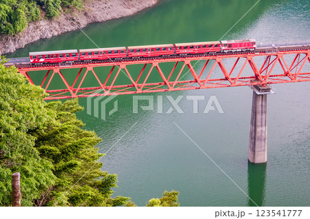 【静岡県】大井川鐵道レインボーブリッジを渡る列車 123541777
