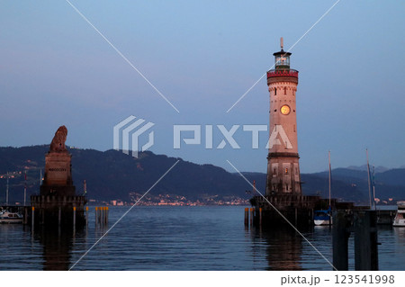 Port of Lindau on Lake Constance at night, Bavaria, Germany Port of Lindau on Lake Constance at night, Bavaria, Germany 123541998