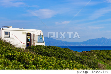 Caravan on beach by Punta Mala, Alcaidesa Spain 123542159