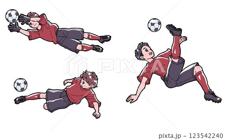 サッカーをする男の子のイラストセット サッカーをする男の子のイラストセット 123542240
