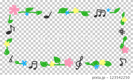 Cute hand drawn music notes and floral frame 123542250