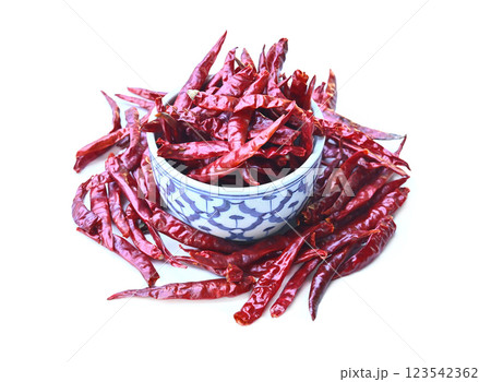 Red dried chilies in a Thai-style bowl. Red dried chilies in a Thai-style bowl. 123542362