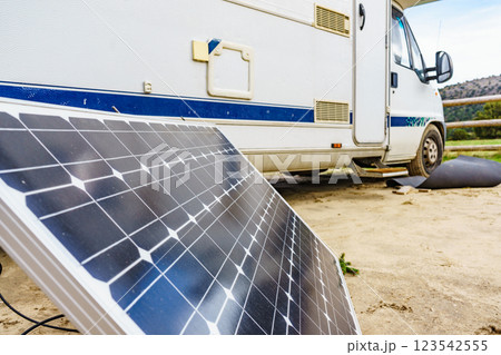 Solar photovoltaic panel at camper vehicle 123542555