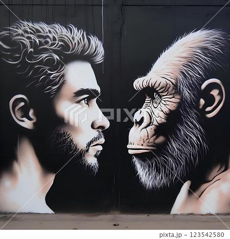 man and his ancestor 123542580