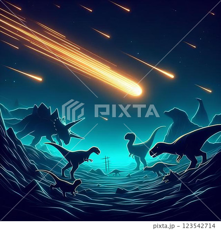 illustration of the extinction of dinosaurs 123542714