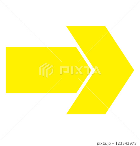 シンプルな右向きの黄色矢印　白背景 123542975