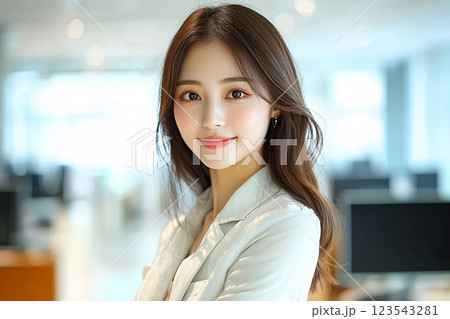 働く笑顔の日本人女性。AI画像。 働く笑顔の日本人女性。AI画像。 123543281