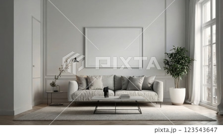 Modern luxury living room with elegant neutral decor 123543647