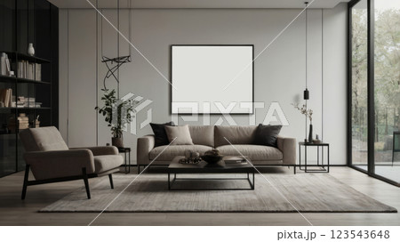 Modern luxury living room with elegant neutral decor 123543648
