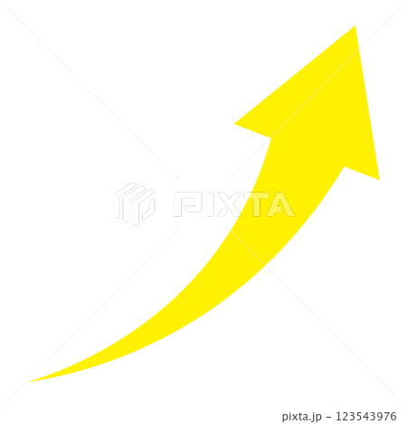 右肩上がりのシンプルな黄色矢印のイラスト　白背景 123543976