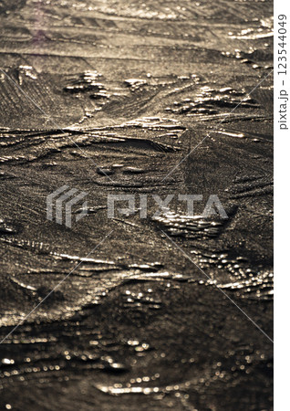 朝日に輝く凍結した精進湖の湖面 123544049