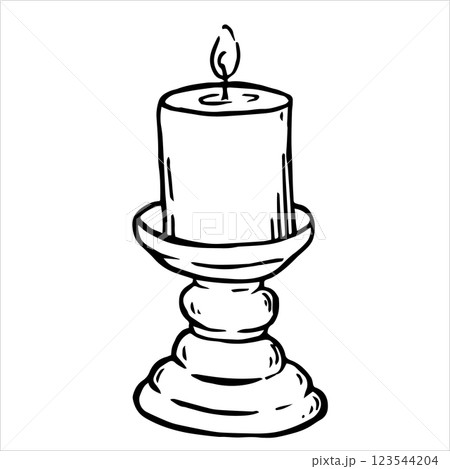 illustration in doodle style. candle in a candlestick. vintage sketch 123544204