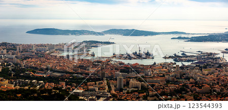 Toulon city and coastline from Faron mountain Toulon city and coastline from Faron mountain 123544393