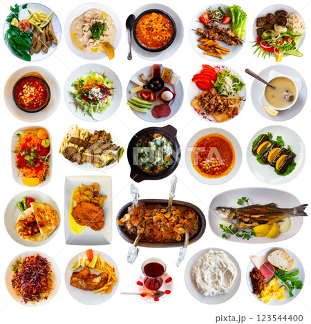 Collection of traditional Turkish dishes isolated on white background 123544400