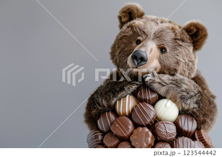 Adorable brown bear hugging chocolate bouquet delight Adorable brown bear hugging chocolate bouquet delight 123544442