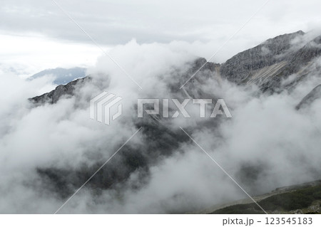 Stempeljoch at Karwendel mountains on Karwendel Hohenweg in Austria Stempeljoch at Karwendel mountains on Karwendel Hohenweg in Austria 123545183