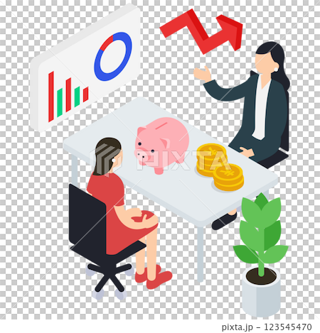 Isometric illustration of a woman consulting with a female financial planner 123545470