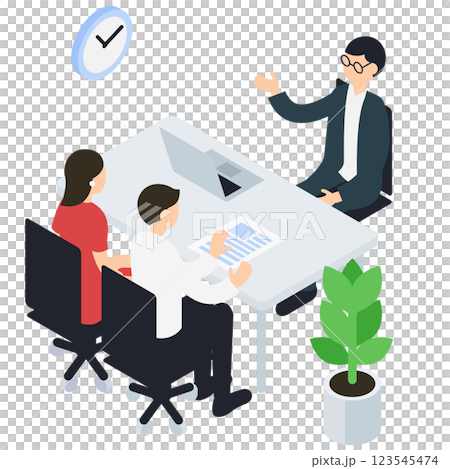 Isometric illustration of people having business meetings and consultations 123545474