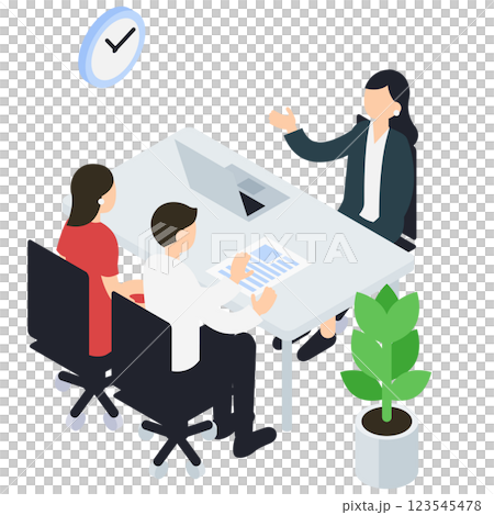 ビジネスにおける会議・相談をする人々のアイソメトリックイラスト 123545478
