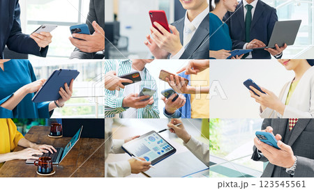 様々なモバイルデバイスを使う人々のコラージュイメージ 様々なモバイルデバイスを使う人々のコラージュイメージ 123545561