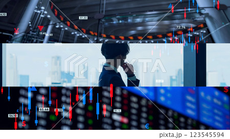投資家と金融テクノロジーのコラージュイメージ 123545594