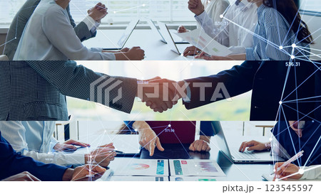 様々なビジネスシーンとネットワークのコラージュイメージ 123545597