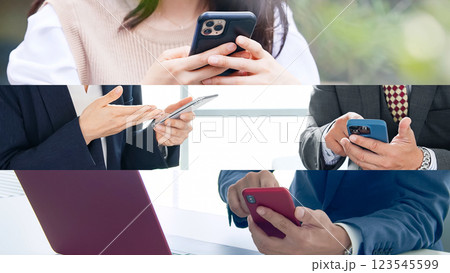 スマホを使う人々のコラージュイメージ スマホを使う人々のコラージュイメージ 123545599