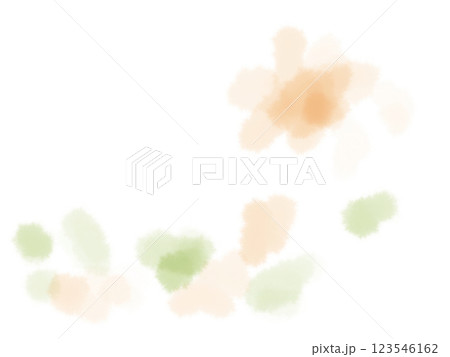 ベージュオレンジと黄緑の春の水彩フレームイラスト ベージュオレンジと黄緑の春の水彩フレームイラスト 123546162