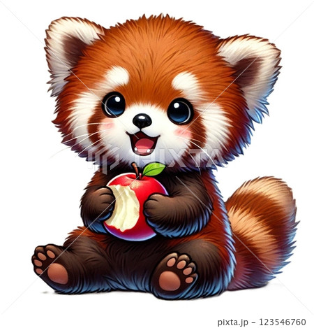りんごを食べるかわいいレッサーパンダのイラスト 123546760