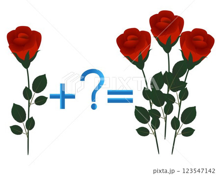 Educational game for children, mathematical addition, example with roses. Educational game for children, mathematical addition, example with roses. 123547142