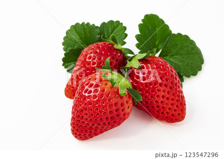 白バックで葉を添えたいちご 白バックで葉を添えたいちご 123547296
