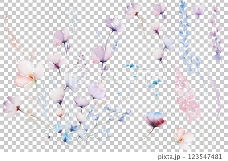 Bouquet made with hand drawn watercolor pastel wild flowers, isolated wedding illustration Bouquet made with hand drawn watercolor pastel wild flowers, isolated wedding illustration 123547481