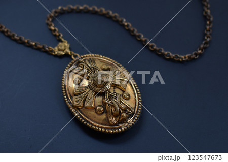 Unique necklace for women on a black background, promotional photo for an online vintage and handmade jewelry store  123547673