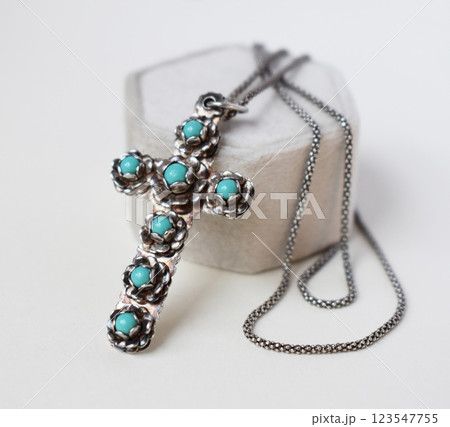 Unique necklace for women on a white background, promotional photo for an online vintage and handmade jewelry store 123547755