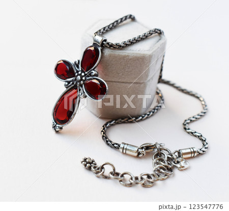 Unique necklace for women on a white background, promotional photo for an online vintage and handmade jewelry store 123547776