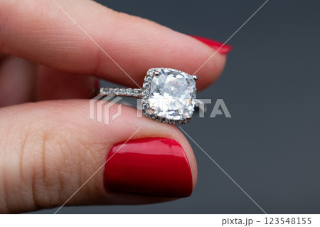 Statement ring for women on a black background, fine jewelry concept,  promotional photo for an online vintage and handmade jewelry store 123548155