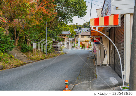 袋井市にある可睡斎前と紅葉の風景(静岡県) 123548610