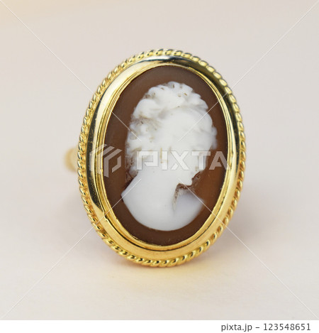 Statement ring for women on a white background, fine jewelry concept,  promotional photo for an online vintage and handmade jewelry store 123548651