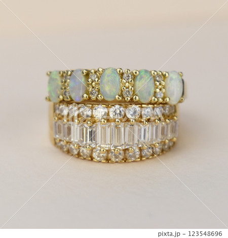 Statement ring for women on a white background, fine jewelry concept, promotional photo for an online vintage and handmade jewelry store Statement ring for women on a white background, fine jewelry concept, promotional photo for an online vintage and handmade jewelry store 123548696
