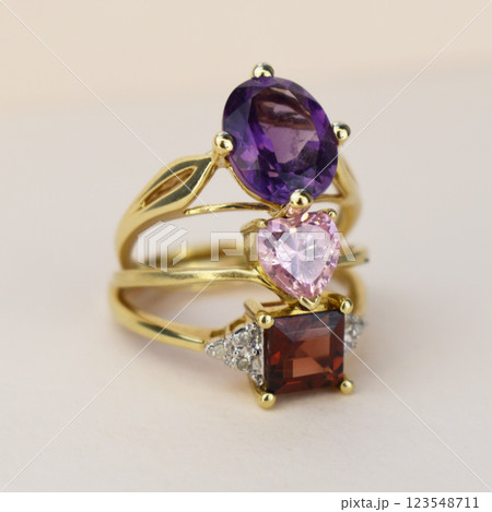 Statement ring for women on a white background, fine jewelry concept,  promotional photo for an online vintage and handmade jewelry store 123548711
