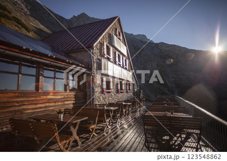 Bettelwurf hut at Karwendel mountains on Karwendel Hohenweg in Austria 123548862