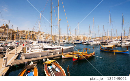 Yachts and boats in the bay near Valletta 123549061