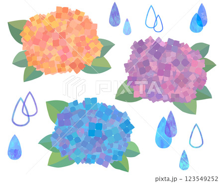 紫陽花と雫のイラストセット ベクター素材 紫陽花と雫のイラストセット ベクター素材 123549252