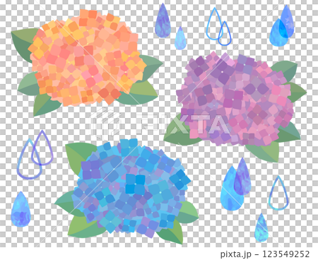 Hydrangea and drops illustration set vector material 123549252