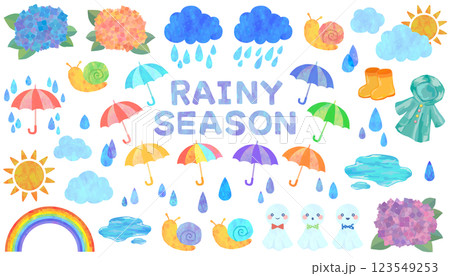 梅雨のイラストセット ベクター素材 梅雨のイラストセット ベクター素材 123549253