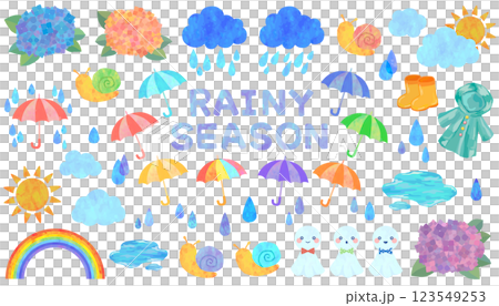 梅雨のイラストセット ベクター素材 梅雨のイラストセット ベクター素材 123549253