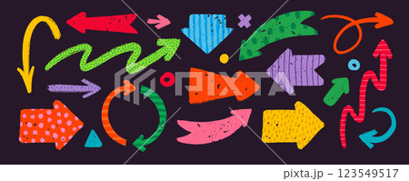 Hand drawn vector arrows with various patterns in rough rustic style. 123549517